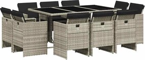 vidaXL 11 részes világosszürke polyrattan kerti ülőgarnitúra párnákkal
