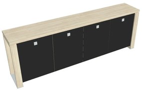 Verno+ alacsony szekrény 260 x 46 x 90 cm, üvegajtó, akác / fekete