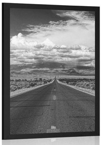 Poszter fekete fehér út a sivatagban