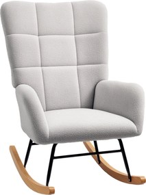 HOMCOM Hintaszék, Hintázó Karosszék Karfával, Teddy Plüss Hatás, Pihenő Karosszék Fa Futókkal, Hintázó Székápoló Szék a Hálószobába és a Nappaliba, Vi