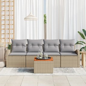 5 részes kerti kanapészett párnákkal bézs poli rattan akáccal