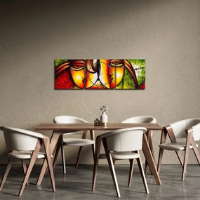Kép - olajfestmény, absztrakt arcok (órával) (90x30 cm)