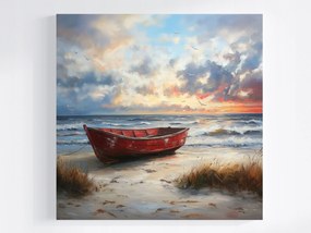 Canvas Vászonkép Piros Hajó Tengerpart Naplemente Tenger Nyár 40x40