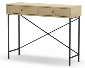 Natúr színű konzolasztal tölgyfa dekoros asztallappal 35x110 cm Titan – Marckeric
