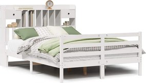 vidaXL fehér tömör fenyőfa könyvespolcos ágy matrac nélkül 150x200 cm