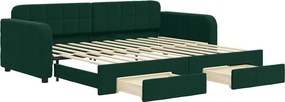 vidaXL sötétzöld kihúzható bársony heverő fiókkal 90 x 200 cm