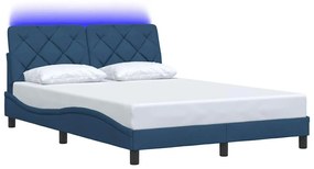 kék szövet ágykeret LED-es matrac nélkül 140 x 200 cm
