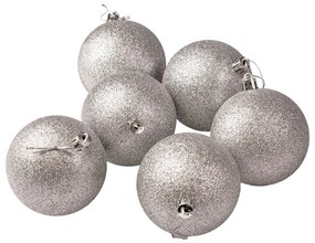 6db-os 8cm-es karácsonyi csillogó gömb szett - Ezüst