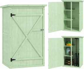 Outsunny fa kerti tároló 75 x 56 x 115 cm – 3 polc, zárható ajtó, bitumenes tető – zöld | Aosom