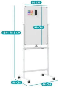 Átfordítható mágnestábla kiegészítőkkel, 60 x 90 cm