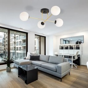 Csillár rúdon  MAGNUM 4xE14/10W/230V fehér/arany/fekete