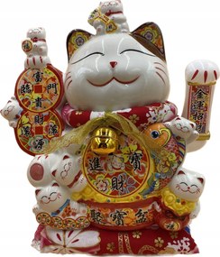 Japán Macska Maneki-Neko Boldogság Porcelán 29 cm