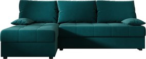 Kihúzható kétszemélyes L alakú ülőgarnitúra VENORIA SLIM 200x143 cm, petrolkék + 2 díszpárna INGYEN