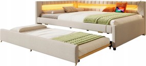 Összecsukható kanapé Gyerekágy kihúzható ágy 140x200 Led Usb Bézs