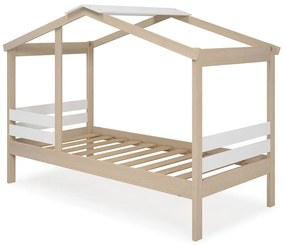 Fehér-natúr színű házikó alakú gyerekágy borovi fenyő dekorral 90x190 cm Angel – Marckeric