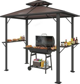 Outsunny grillező pavilon 2,5 x 1,5 m — vízálló dupla polikarbonát tető, oldalsó polcok, alumínium váz, barna | Aosom