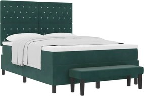 vidaXL Boxrugós ágy matracmal Sötétzöld 140 x 190 cm Bársony