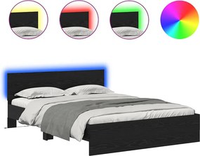 vidaXL Ágykeret LED -es lámpákkal Fekete tölgy 120 x 200 cm Faanyag