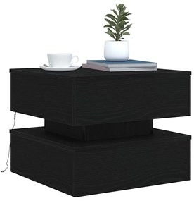 Fekete tölgyszínű dohányzóasztal LED-lámpákkal 50 x 50 x 40 cm