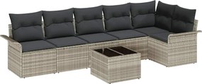 vidaXL Kerti Kanapé Szett párnával 7 pcs Világosszürke Poli rattan