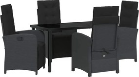 vidaXL Kert étkező szett párnával 5 pcs Fekete polirattan