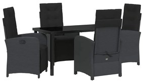 vidaXL Kert étkező szett párnával 5 pcs Fekete polirattan