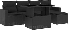 vidaXL 6 részes fekete polyrattan kerti ülőgarnitúra párnákkal