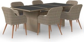 vidaXL 7 részes barna kültéri polyrattan étkezőgarnitúra
