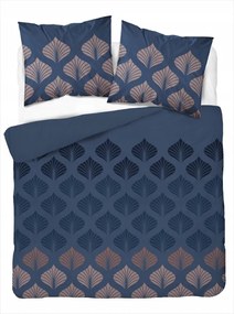 Sötétkék Szatén Ágyneműhuzat Mikroszálas Lepedő Levélmintás 220x200