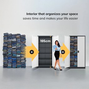 Fém iratszekrény JAN H, 900 x 1950 x 400 mm, antracit-fehér