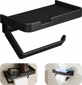 Wc-papír Tartó Polc Fém, fekete