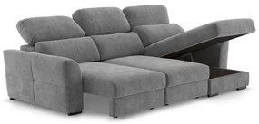 Univerzális ággyá nyitható háromszemélyes sarokkanapé tárolóval TRENTO szürke