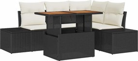 vidaXL Kerti Kanapé Szett tárolóval 5 pcs Fekete Poli rattan