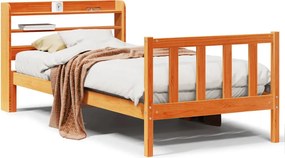 vidaXL viaszbarna tömör fenyőfa ágykeret fejtámlával 75 x 190 cm