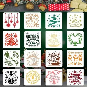 16 db Sablon Rajzoláshoz, Festéshez, Díszítéshez Karácsonyi Ünnepek 13x13 cm
