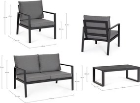 Antracitszürke alumínium négyszemélyes kerti lounge szett Hilde – Bizzotto