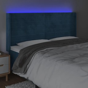 sötétkék bársony LED-es fejtámla 183x16x118/128 cm