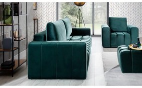 Sötétzöld bársony kinyitható-tárolóhelyes kanapé 247 cm Lazaro – ELTAP