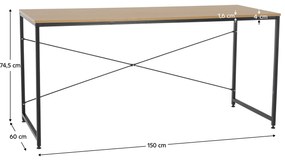 Íróasztal tölgy/fekete, 150x60 cm, MELLORA