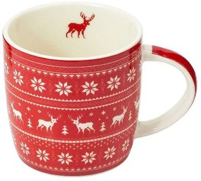 Karácsonyi porcelán bögre díszcsomagolásban - 300 ml piros szarvasos - norvég mintás