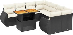 vidaXL 9 részes fekete polyrattan kerti ülőgarnitúra párnákkal