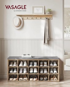 Cipőtartó pad, cipőpolc ülőfelülettel, 30×105×48 cm, türkizbarna–szürke