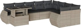 vidaXL 10 részes világosszürke polyrattan kerti ülőgarnitúra párnákkal