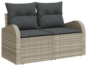5 darabos kert kanapé garnitúra párnákkal világosszürke poli rattan, 2 személyes kert kanapé tárolóval és párnákkal világosszürke poli rattan