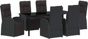 vidaXL Kert étkező szett párnával 7 pcs Fekete polirattan