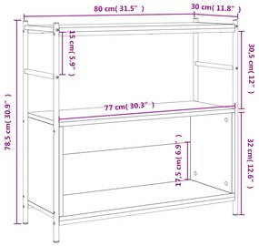 füstös tölgy szerelt fa és vas könyvespolc 80 x 30 x 78,5 cm