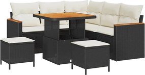 vidaXL Kerti Kanapé Szett 8 pcs Fekete polirattan