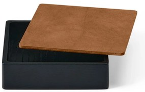 Fekete-natúr színű fedeles-dekoratív fa-öko bőr tárolódoboz 11x11x3,5 cm Square Nupo – LIND DNA