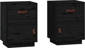 vidaXL 2 db fekete tömör fenyőfa éjjeliszekrény 40 x 34 x 55 cm