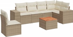 vidaXL 7 részes bézs polyrattan kerti ülőgarnitúra párnákkal